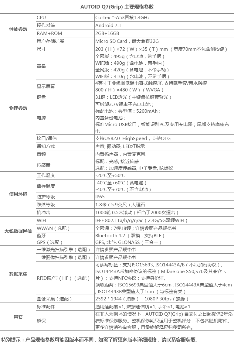 東大AUTOID Q7(Grip) 倉儲物流遠距離手持終端PDA參數.png